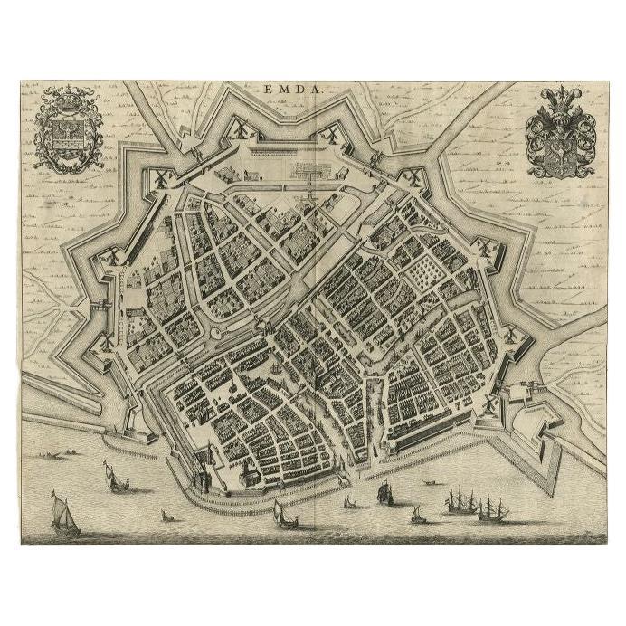 Carte ancienne de la ville d'Emden par Blaeu, 1649