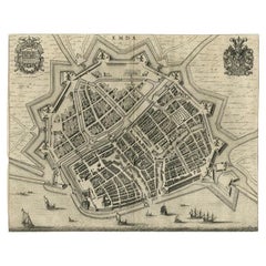 Antique Map of the City of Emden by Blaeu, 1649