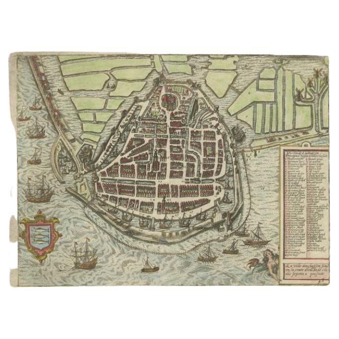 Antike Karte der Stadt Enkhuizen von Guicciardini, 1625