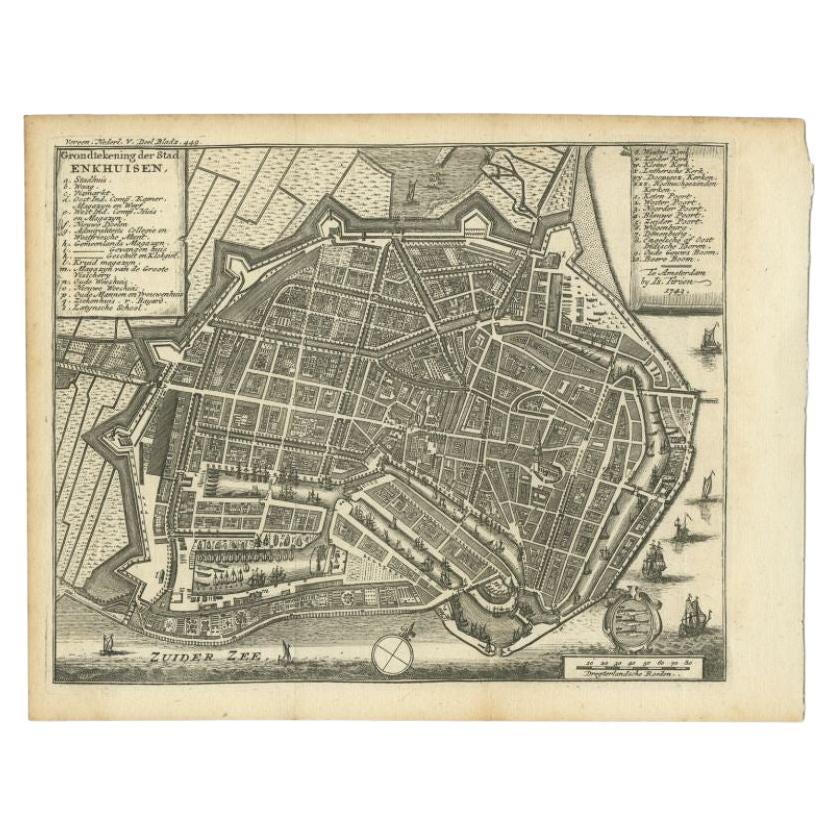 Antique Map of the City of Enkhuizen by Tirion, 1743 For Sale