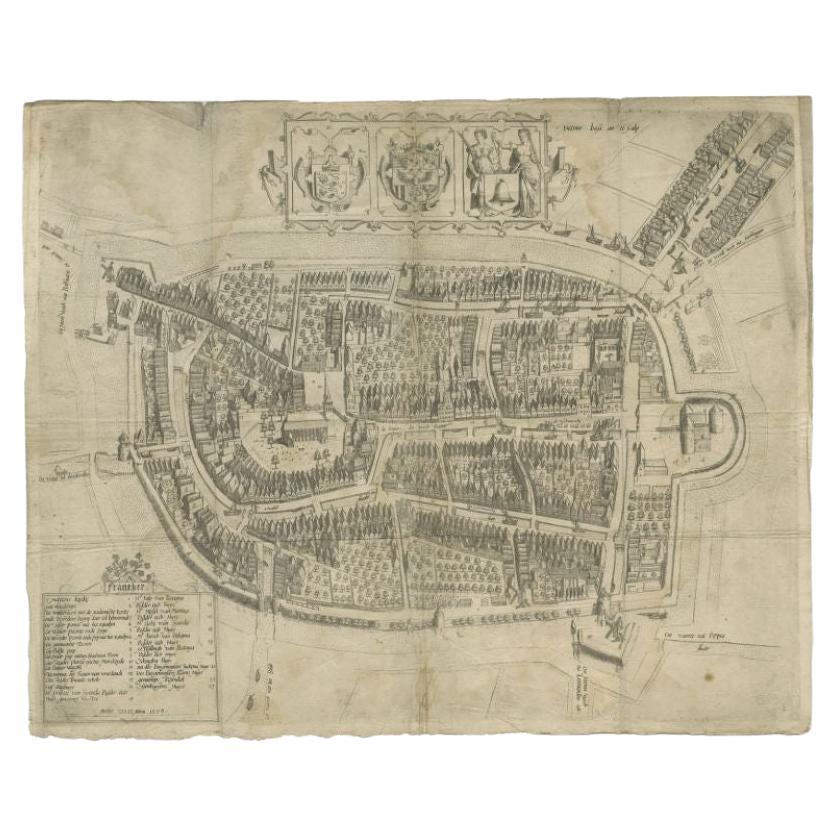Antique Map of the City of Franeker by Bast, 1598 For Sale