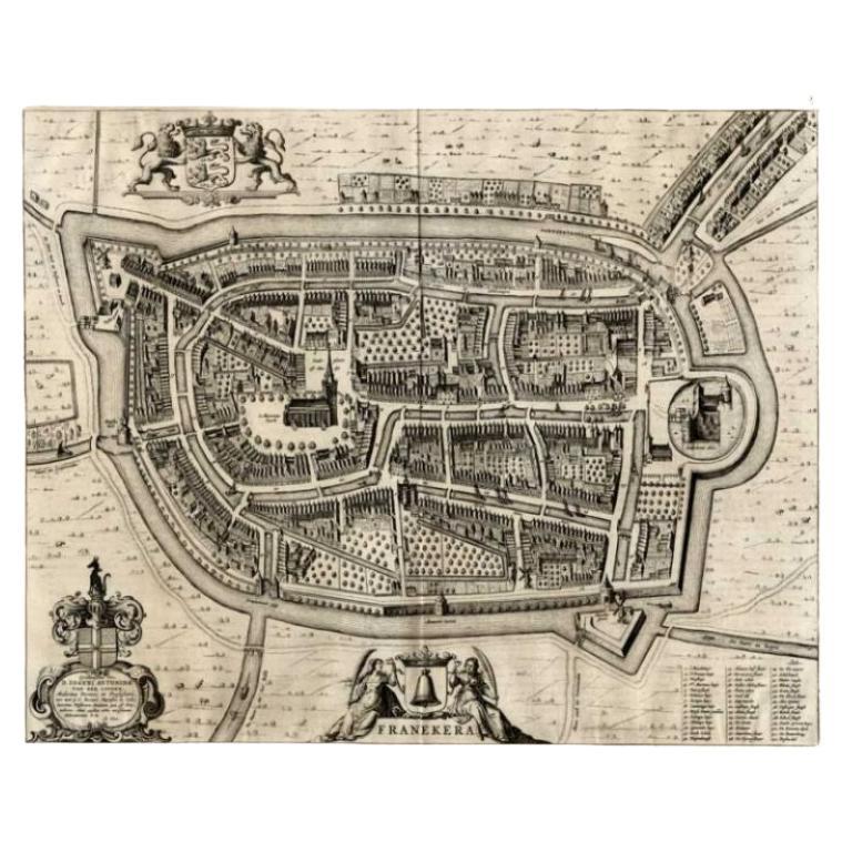 Antique Map of the City of Franeker by Blaeu, 1649 For Sale