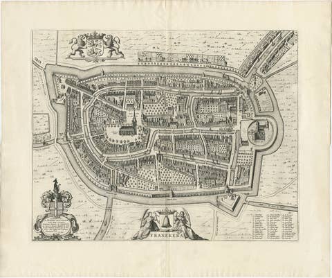 Antique Map of the City of Franeker by Blaeu, 1652