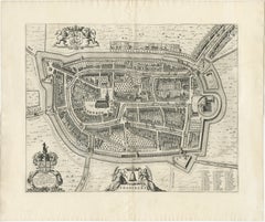Antike Karte der Stadt Franeker von Blaeu, 1652