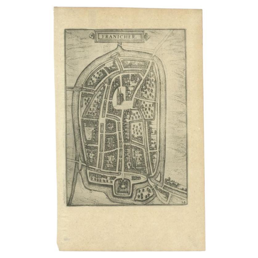 Antike Karte der Stadt Franeker von Guicciardini, 1613