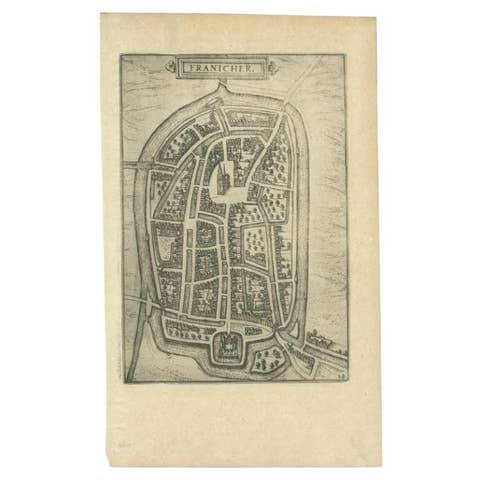Antique Map of the City of Franeker by Guicciardini, 1613