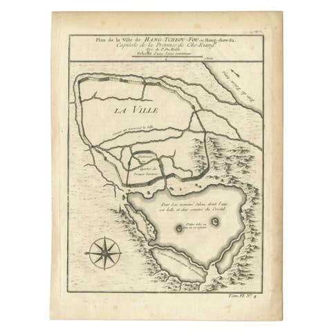 Antique Map of the City of Hangzhou by Bellin, 1748