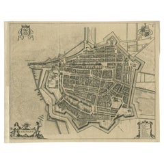 Carte ancienne de la ville de Harlingen par Janssonius, datant d'environ 1657