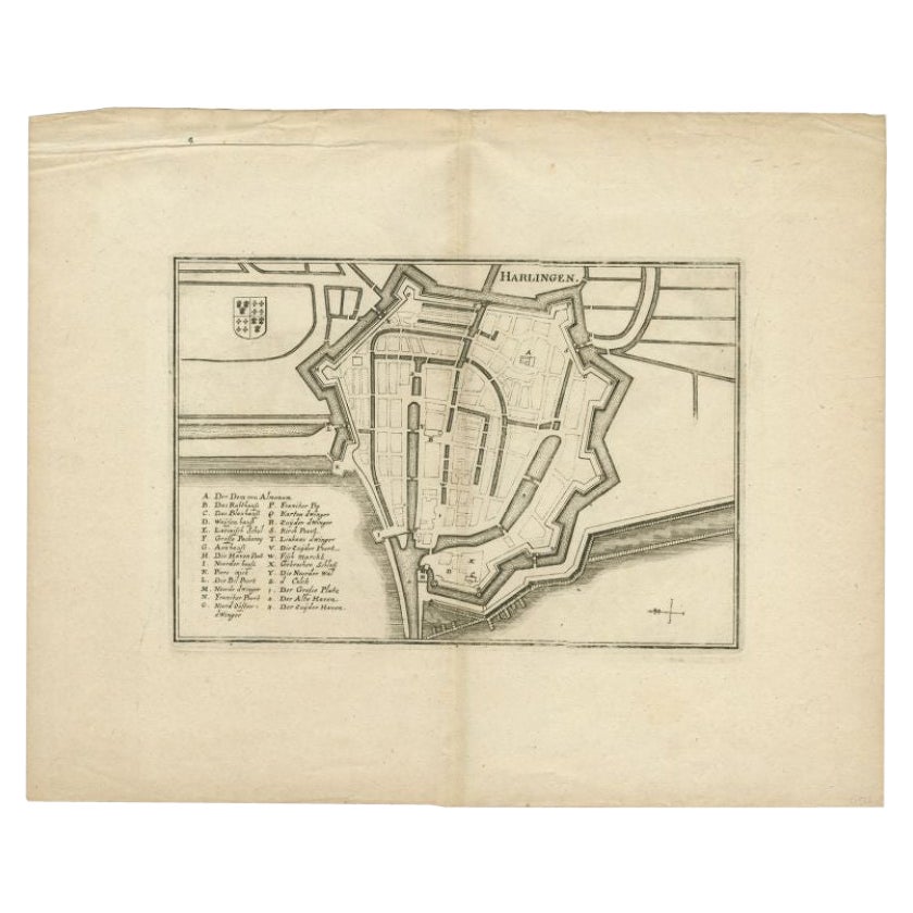 Carte ancienne de la ville de Harlingen par Merian, vers 1655