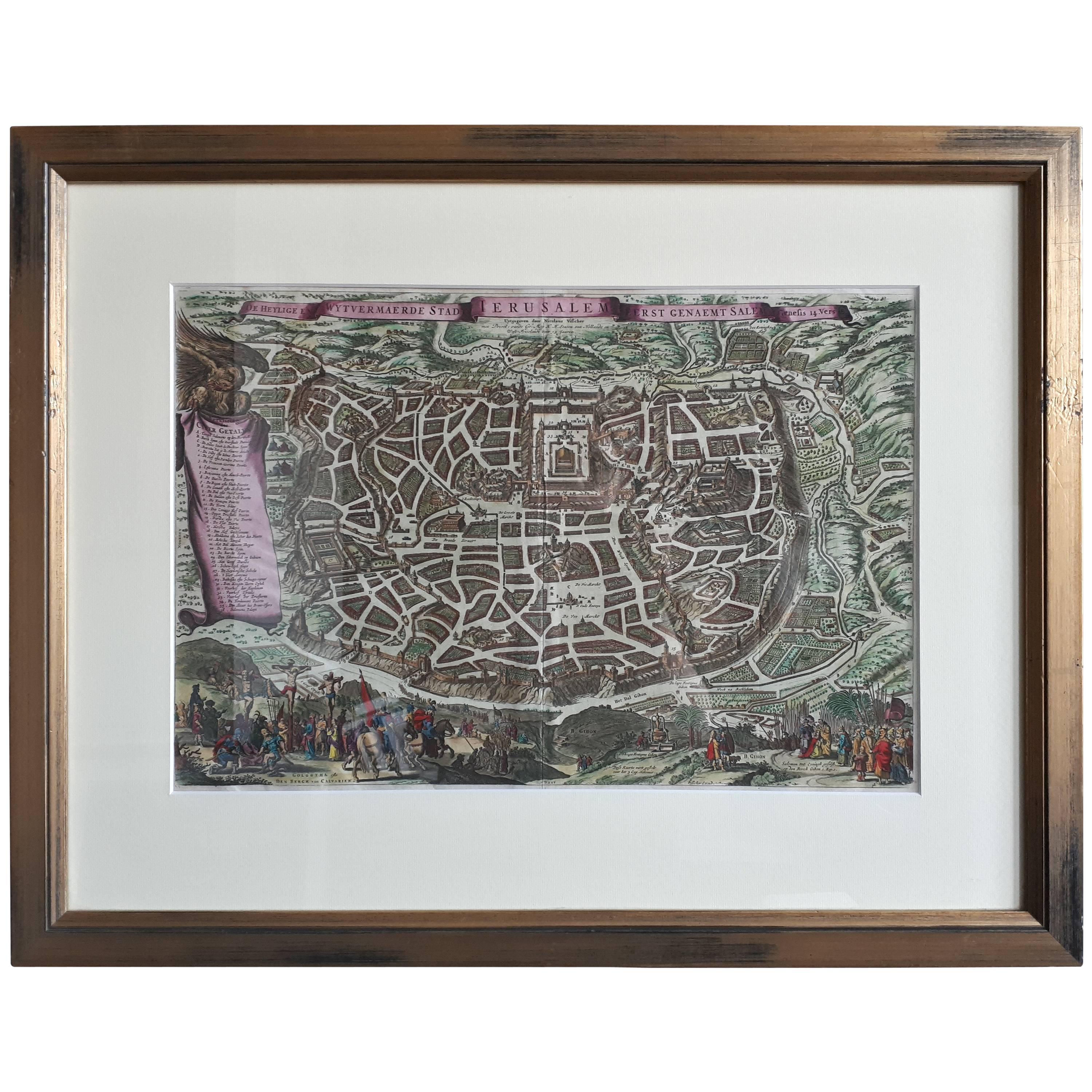 Antique Map of the City of Jerusalem by N. Visscher, 1702