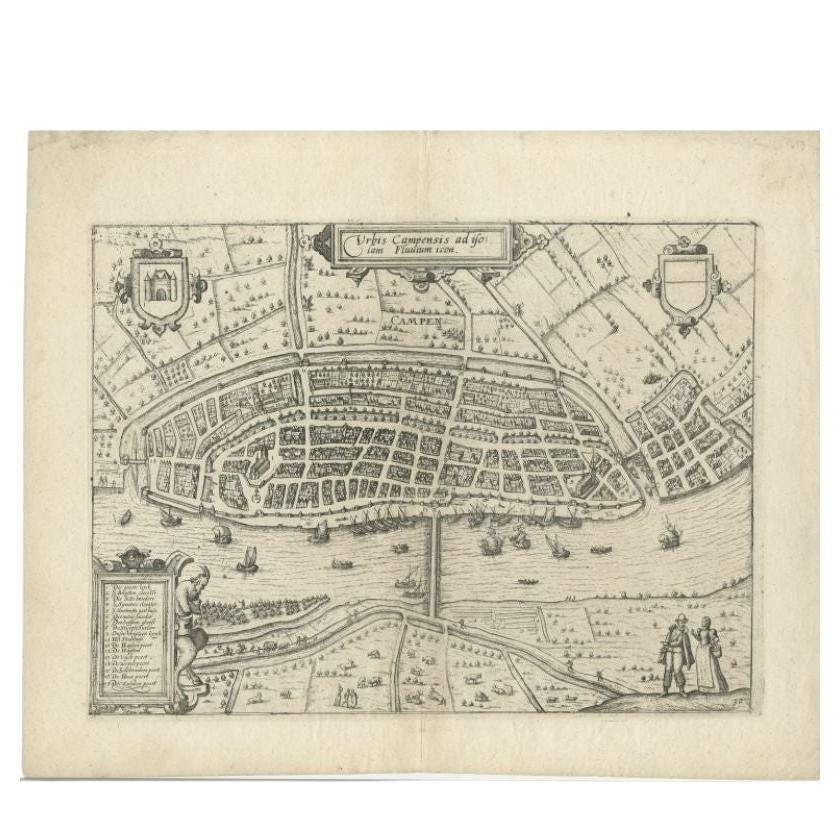 Antique Map of the City of Kampen by Guicciardini, 1613 For Sale