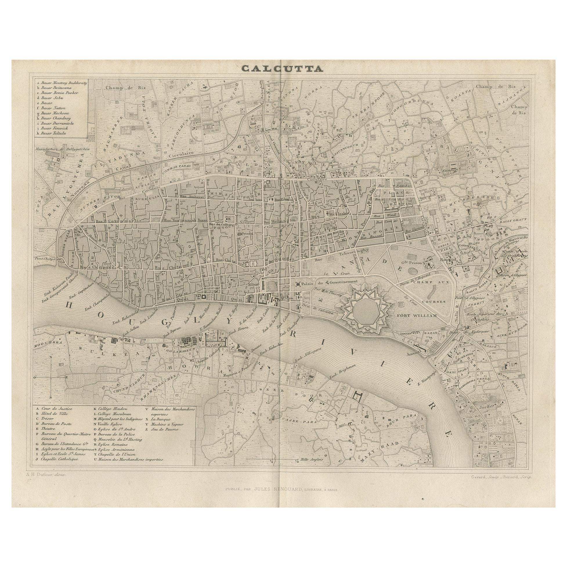Antike Karte der Stadt Kolkata von Balbi '1847'