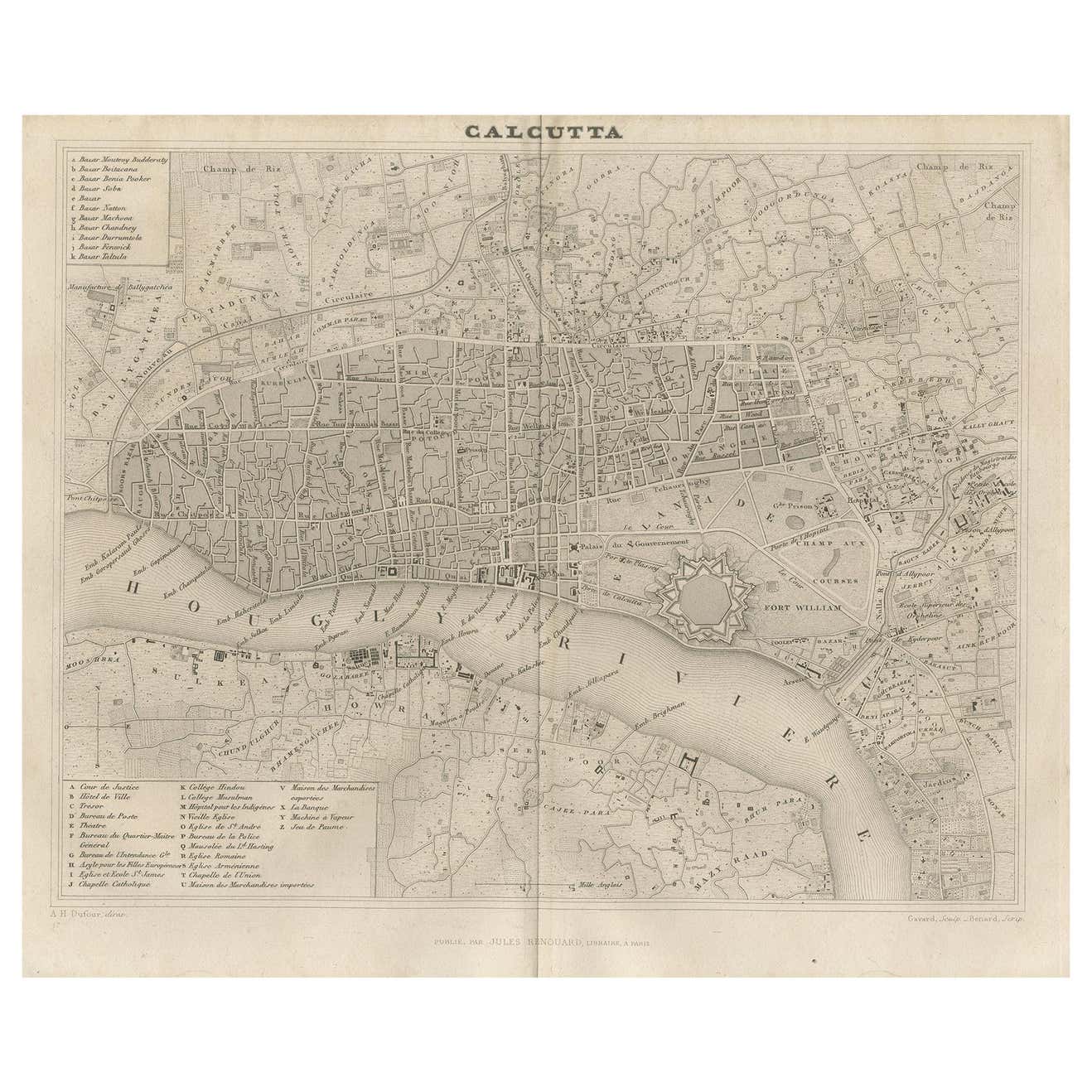 Antique Map of the City of Kolkata by Balbi '1847' For Sale at 1stDibs