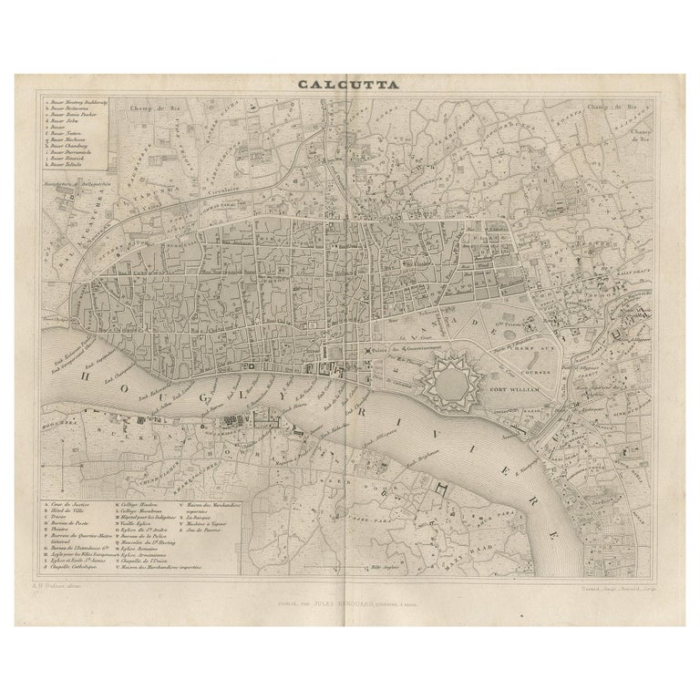 Antique Map of the City of Kolkata by Balbi '1847' For Sale at 1stDibs