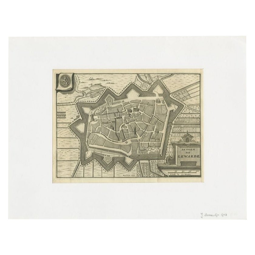 Carte ancienne de la ville de Leeuwarden par Harrewijn, 1743