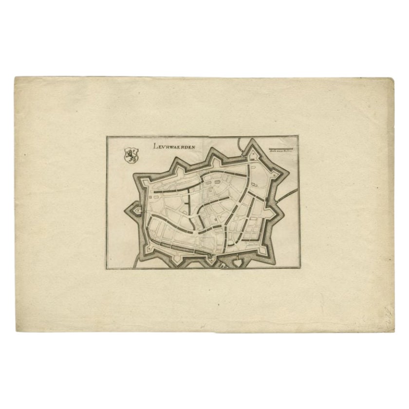 Carte ancienne de la ville de Leeuwarden par Merian, 1659 en vente