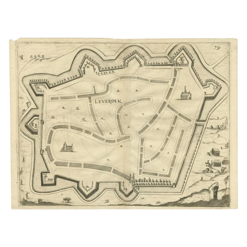 Mapa antiguo de la ciudad de Leeuwarden por Priorato, 1673 en venta