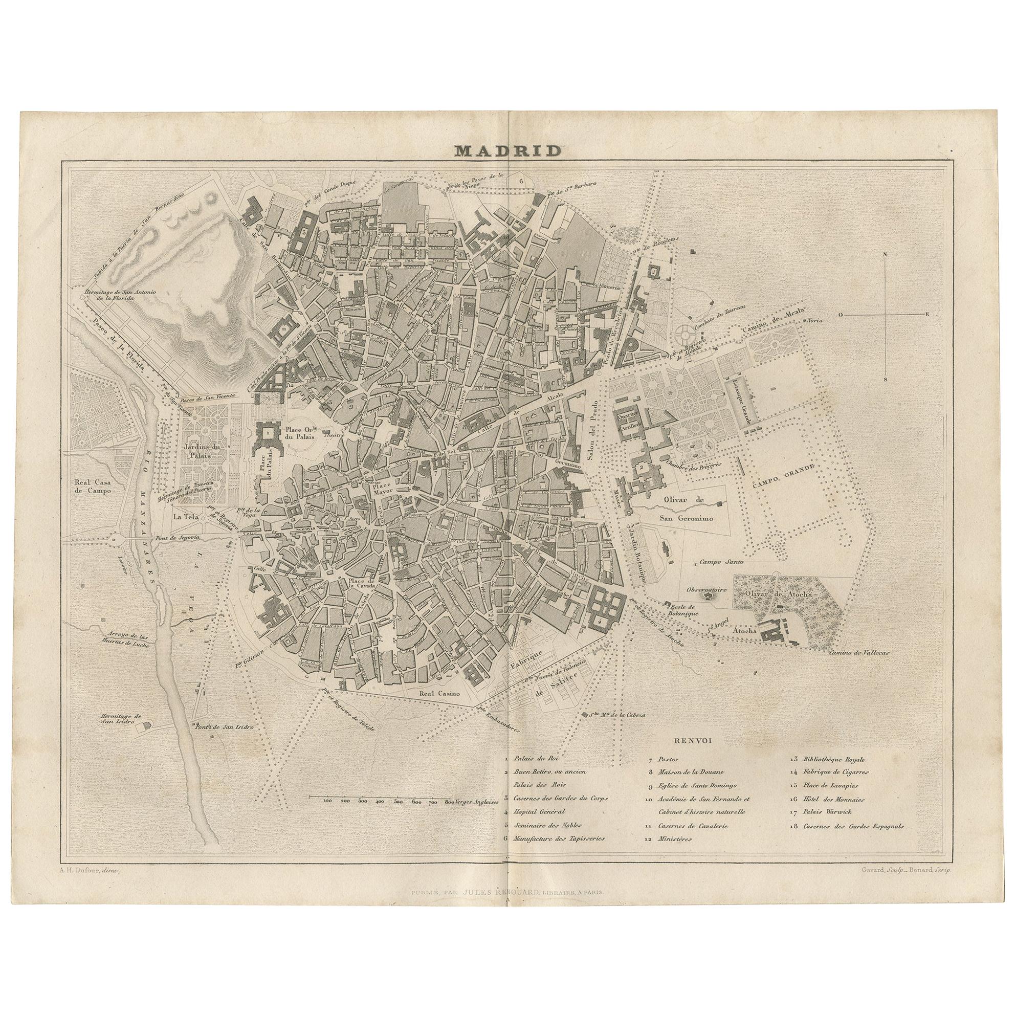 Antique Map of the City of Madrid by Balbi '1847' For Sale