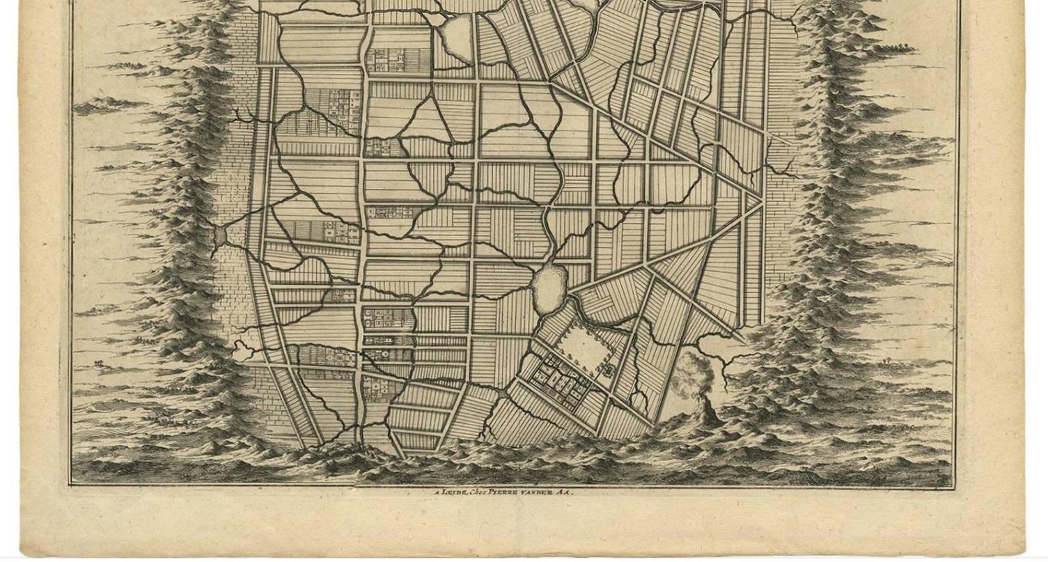 Antique map titled 'La Ville de Materan, capitale de Roiaume de meme nom, avec ses environs. Le tout environne de Montagnes qui lui serve de murailles.' The city of Materan, capital of the kingdom by the same name, with its surroundings. All