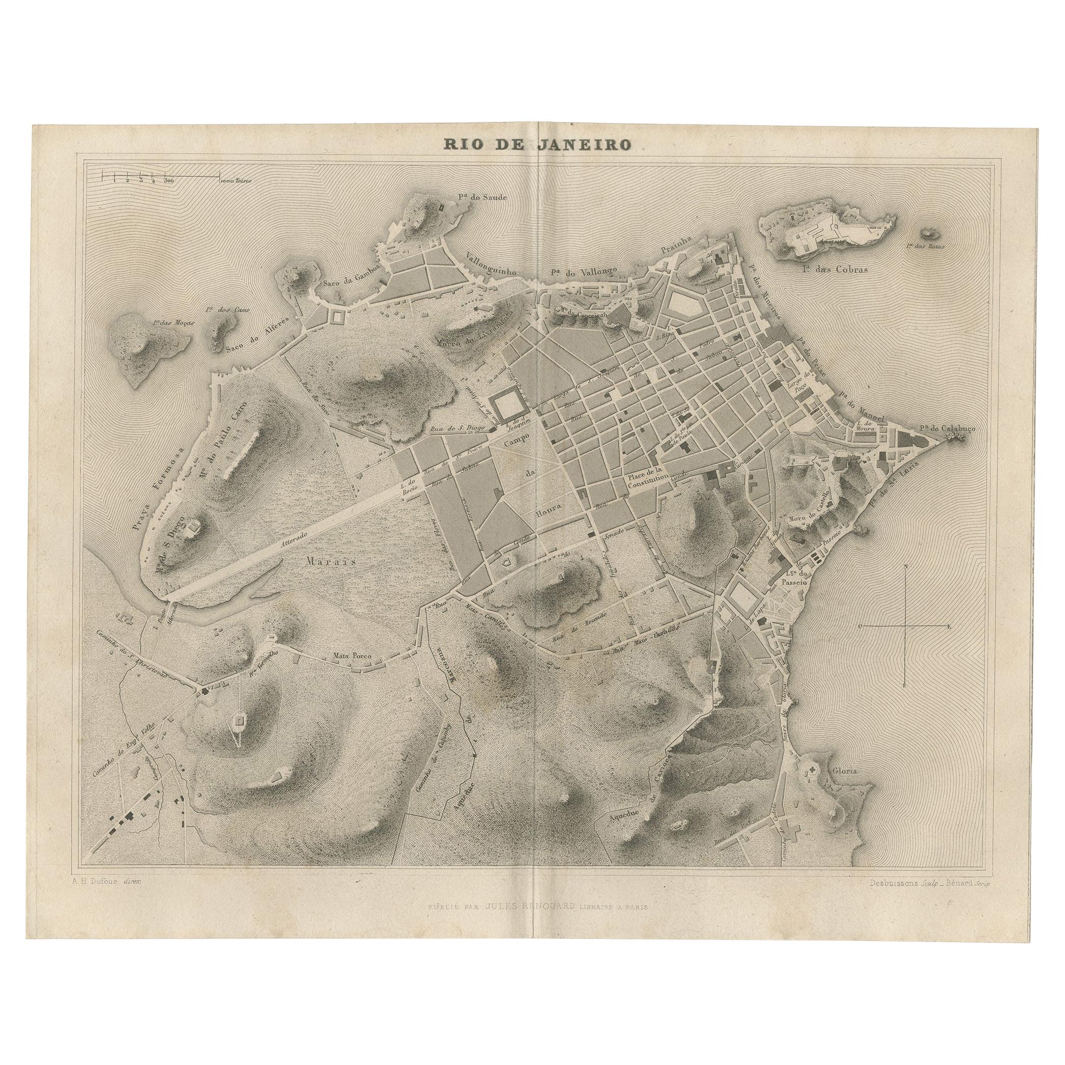 Mapa Antiguo de la Ciudad de Río de Janeiro por Balbi '1847