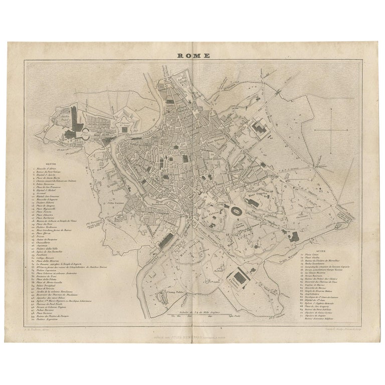 Antique Map of the City of Rome by Balbi '1847' For Sale at 1stDibs