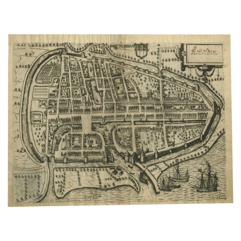 Carte ancienne de la ville de Rotterdam par Guicciardini, C. 1600