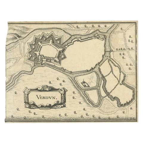 Antique Map of the City of Verdun by Merian, c.1650