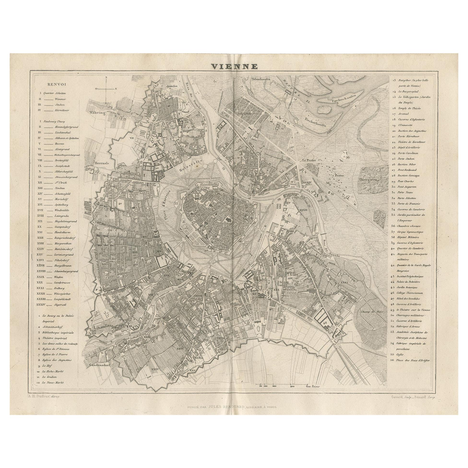 Antique Map of the City of Vienna by Balbi '1847' For Sale