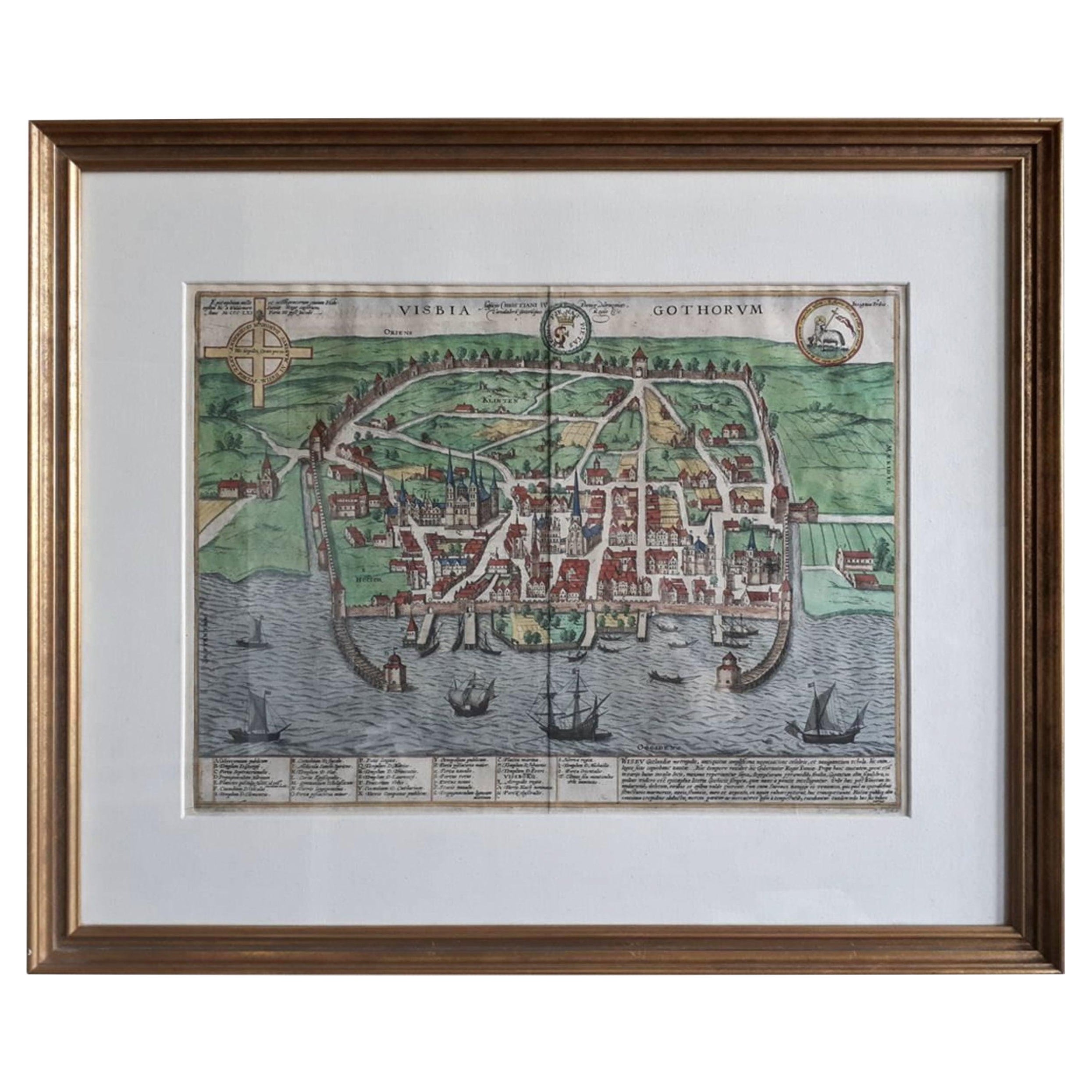 Mappa antica della città di Visby 'Svezia' di F. Hogenberg, 1598