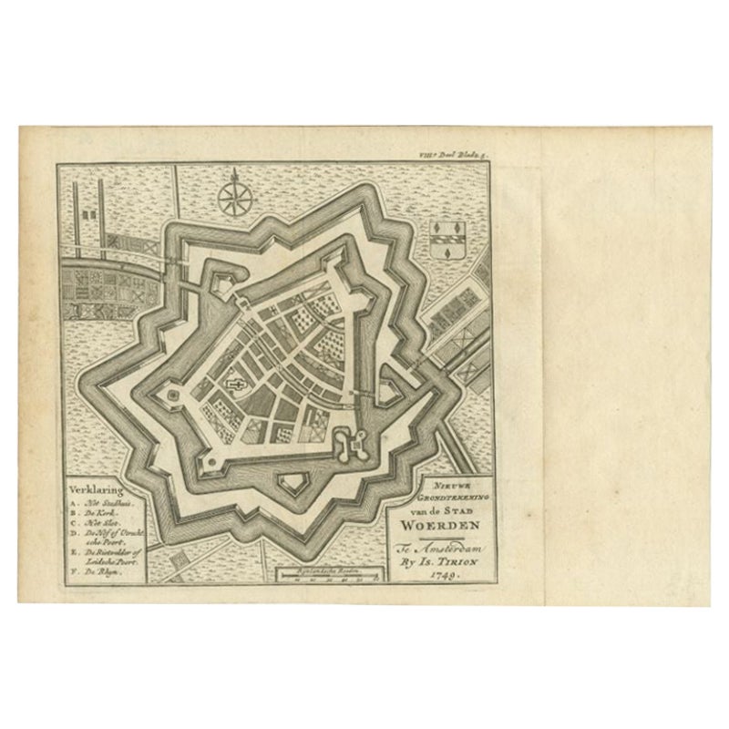 Mappa antica della città di Woerden di Tirion, 1750 ca.