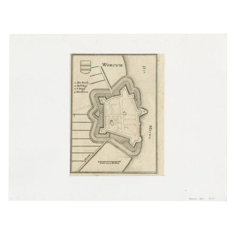 Mappa antica della città di Workum di Merian, 1654