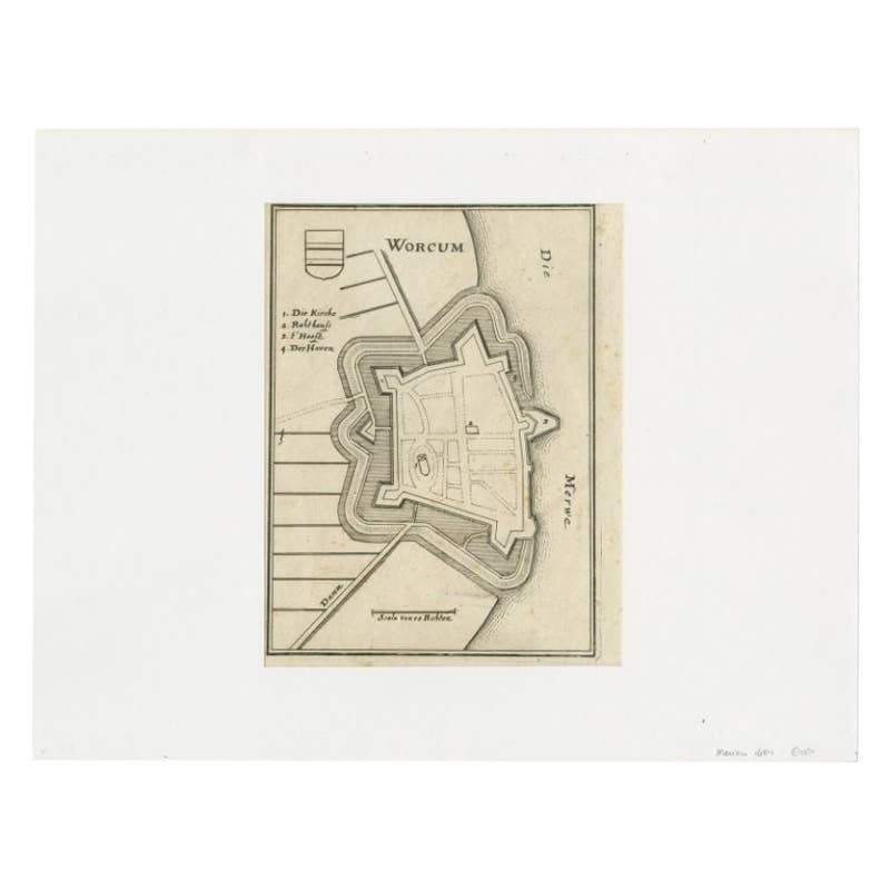 Antique Map of the City of Workum by Merian, 1654