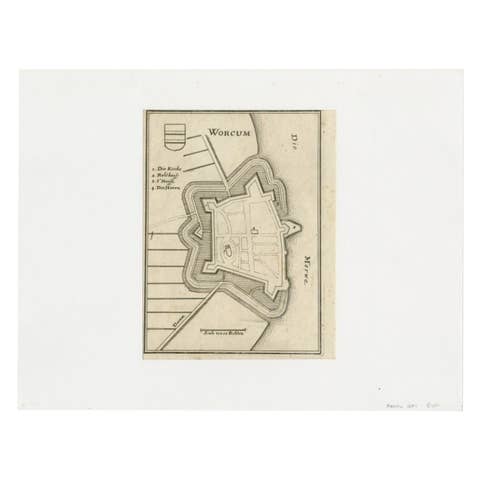 Antique Map of the City of Workum by Merian, 1654