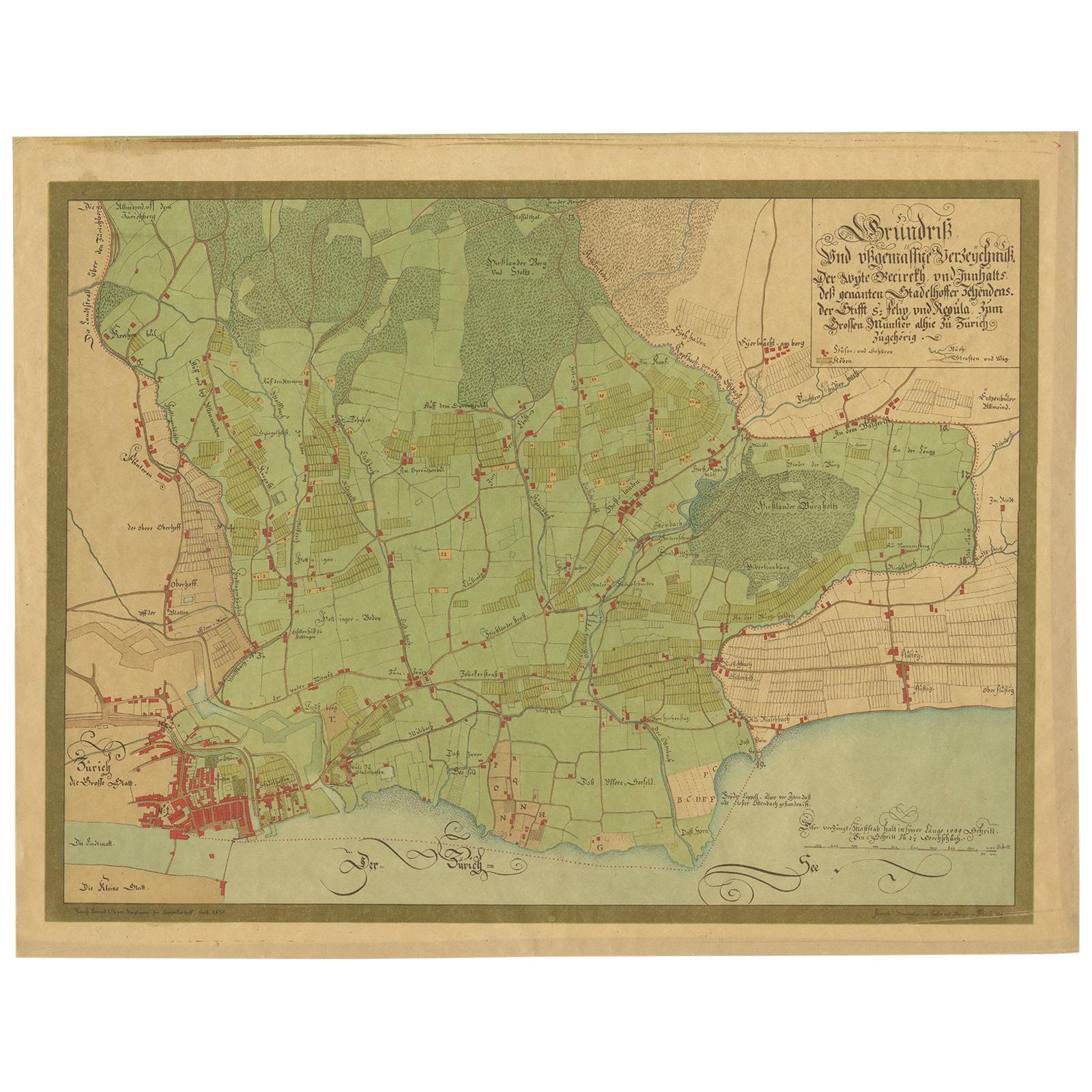 Mappa antica della città di Zurigo, 1889