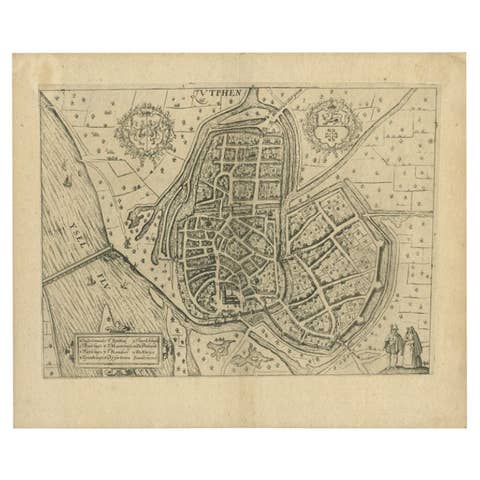 Antique Map of the City of Zutphen by Guicciardini, 1613