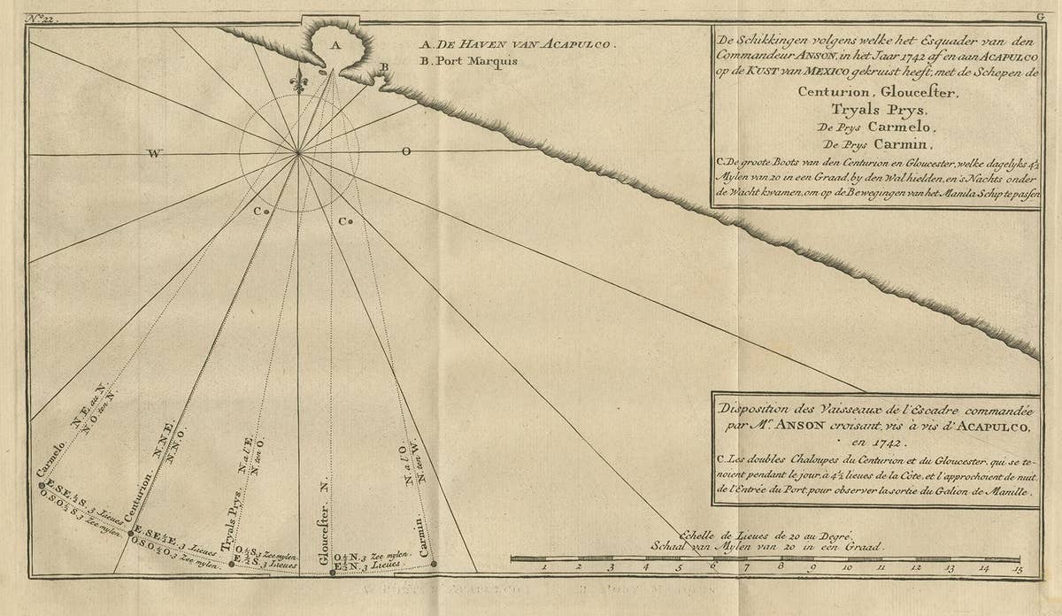 Antique Map of the Coast of Acapulco by Anson, 1749