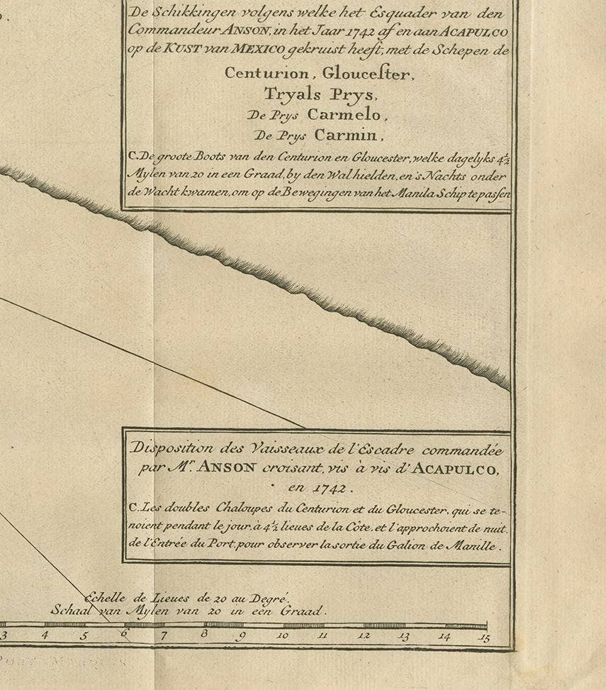Antique Map of the Coast of Acapulco by Anson, 1749