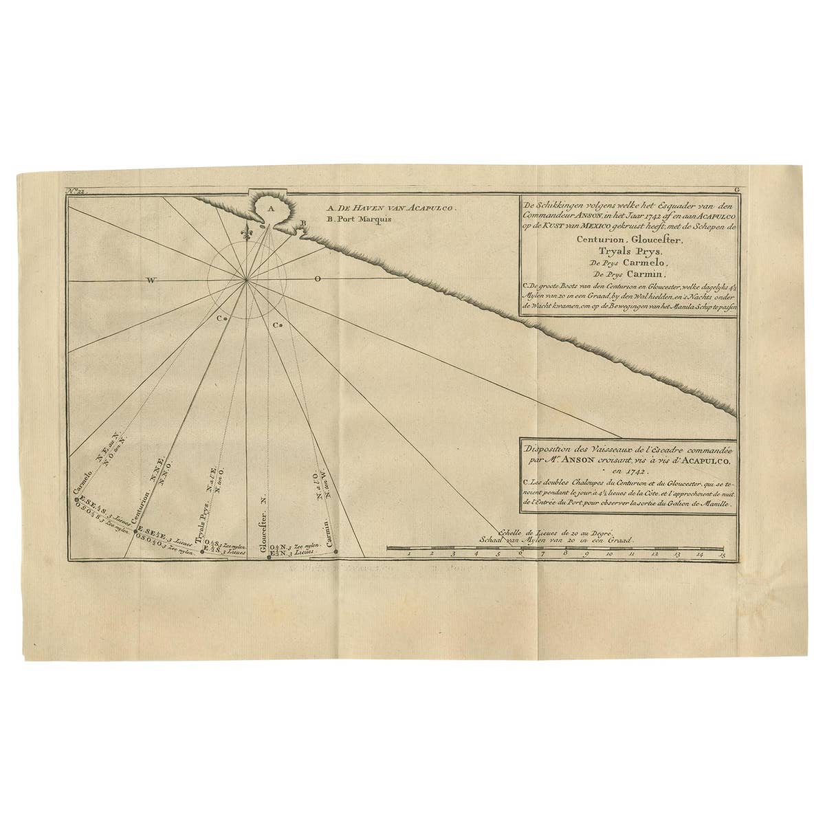 Antique Map of the Coast of Acapulco by Anson, 1749