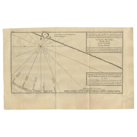 Antique Map of the Coast of Acapulco by Anson, 1749