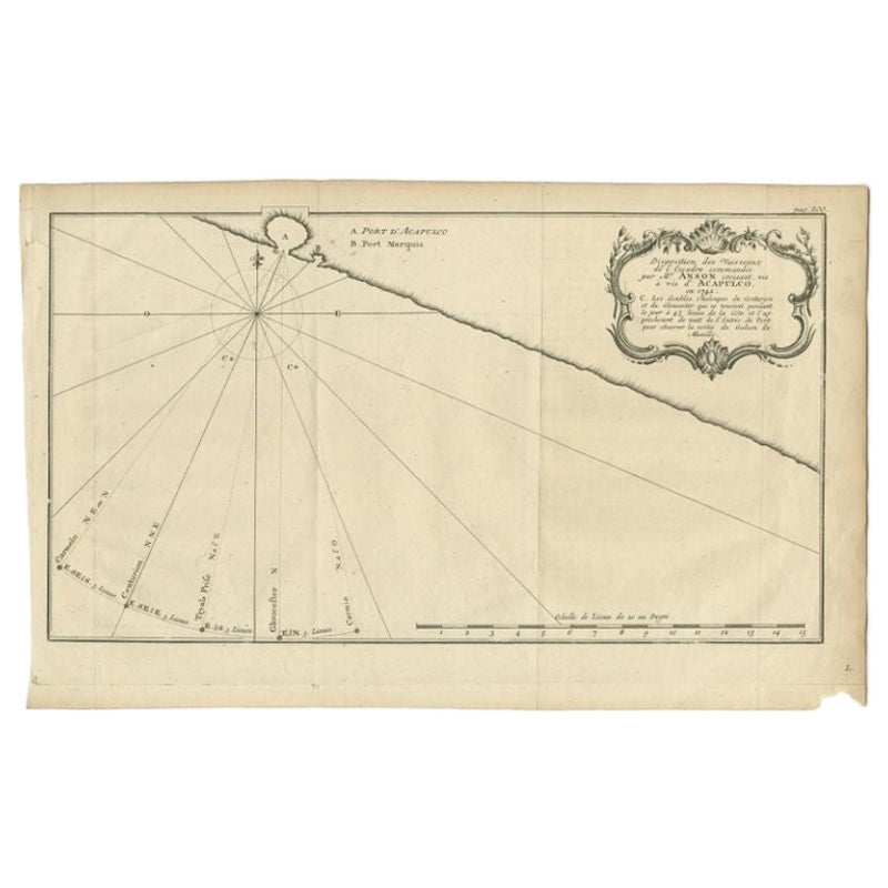 Mappa antica della costa di Acapulco di Anson, 1740 ca.