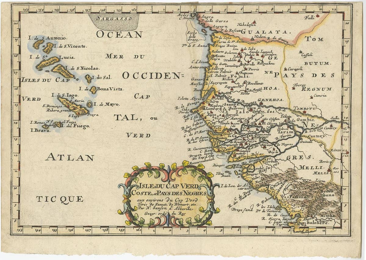 Antique Map of the Coast of Africa and the Cape Verde Islands, ca.1680