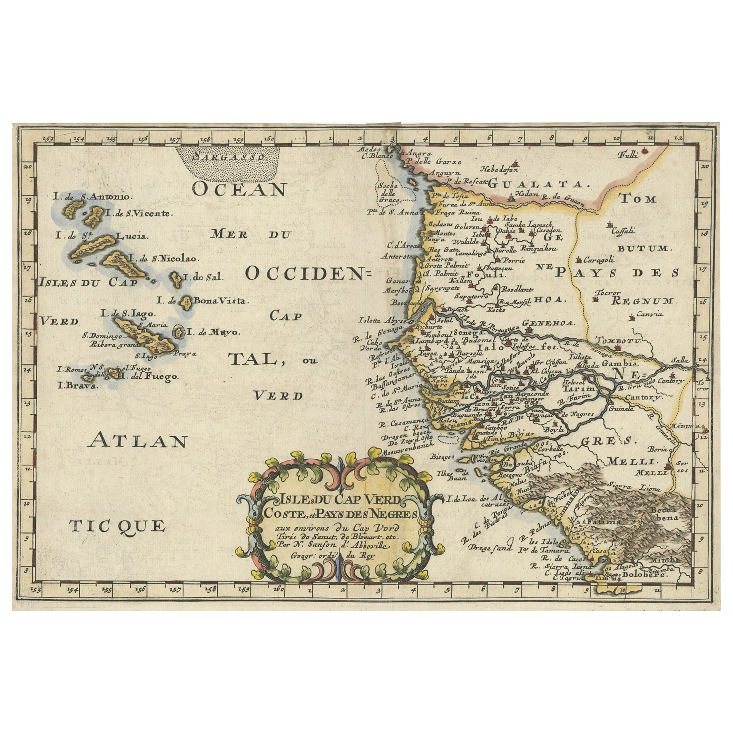 Mapa antiguo de la costa de África y las islas de Cabo Verde, ca.1680