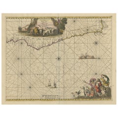 Carte ancienne de la côte de l'Angleterre jusqu'à Port Elizabeth en Afrique du Sud, 1675