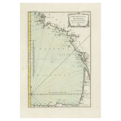 Antique Map of the Coast of France Between Brest and Bayonne