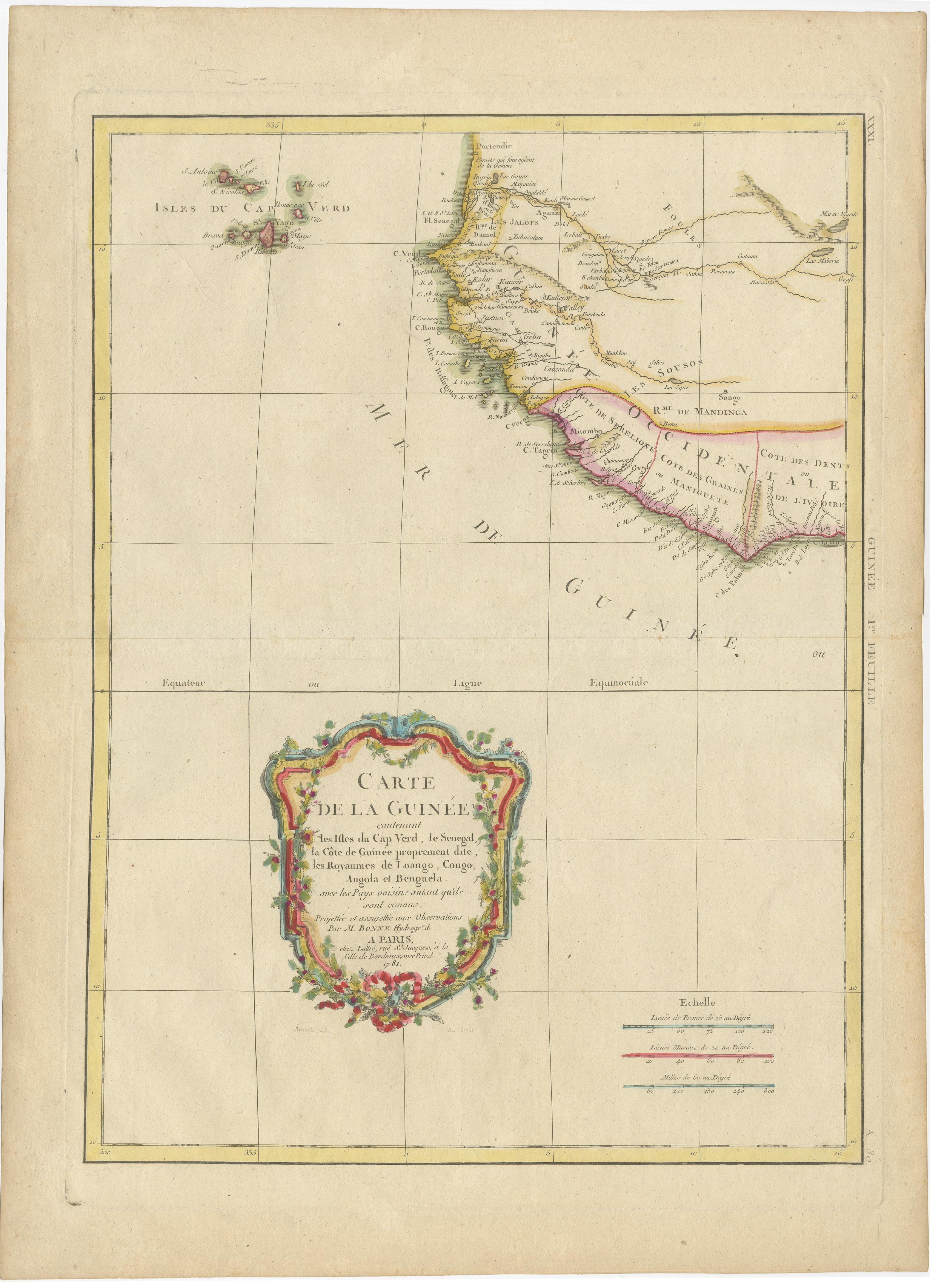 Papier Carte ancienne de la côte de la Guinésie et des îles du Cap en vente