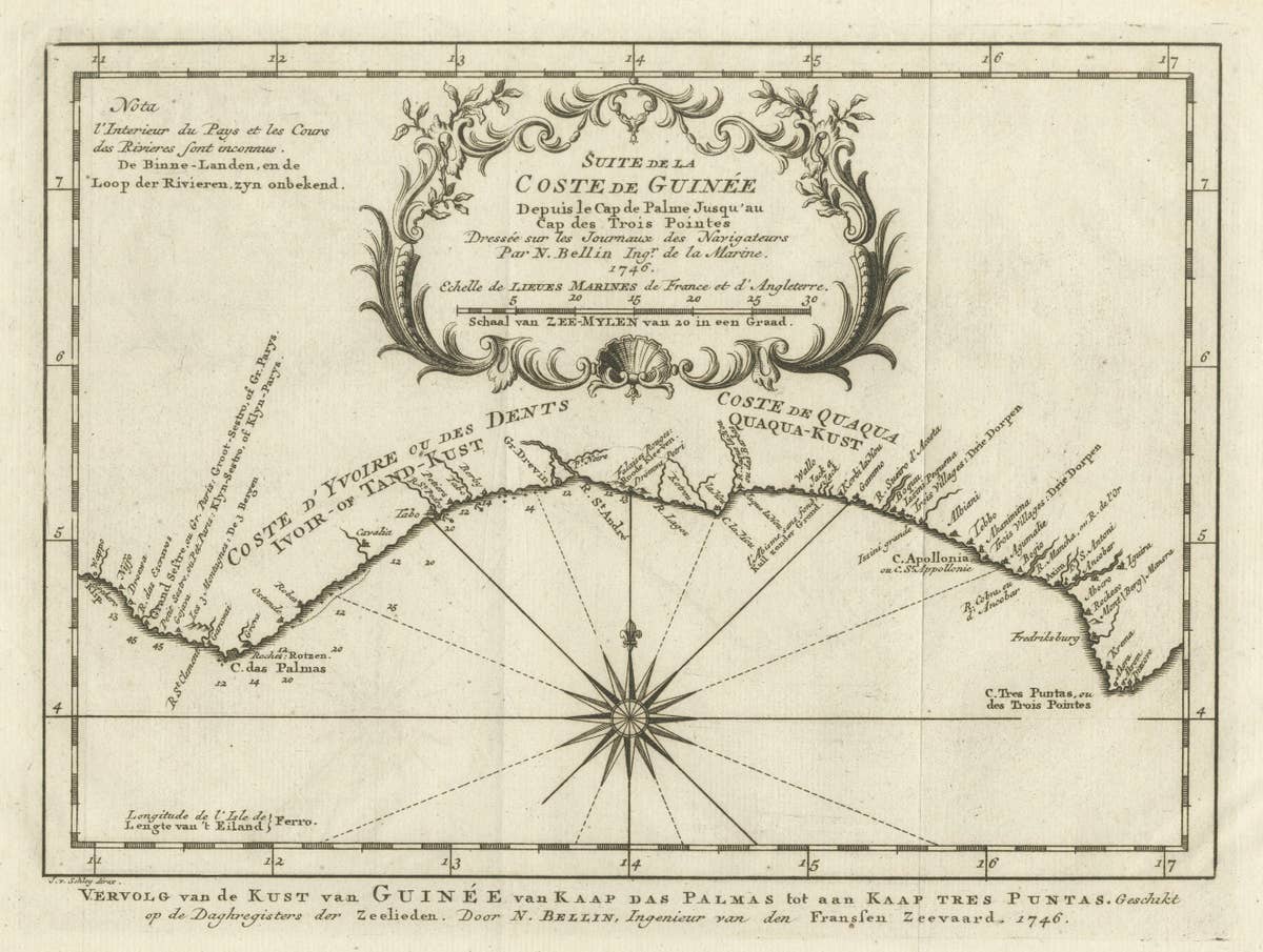 Antique Map of the Coast of Guinea from, Cape Apollonia to the Volta River