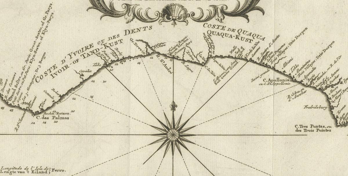 Antique Map of the Coast of Guinea from, Cape Apollonia to the Volta River