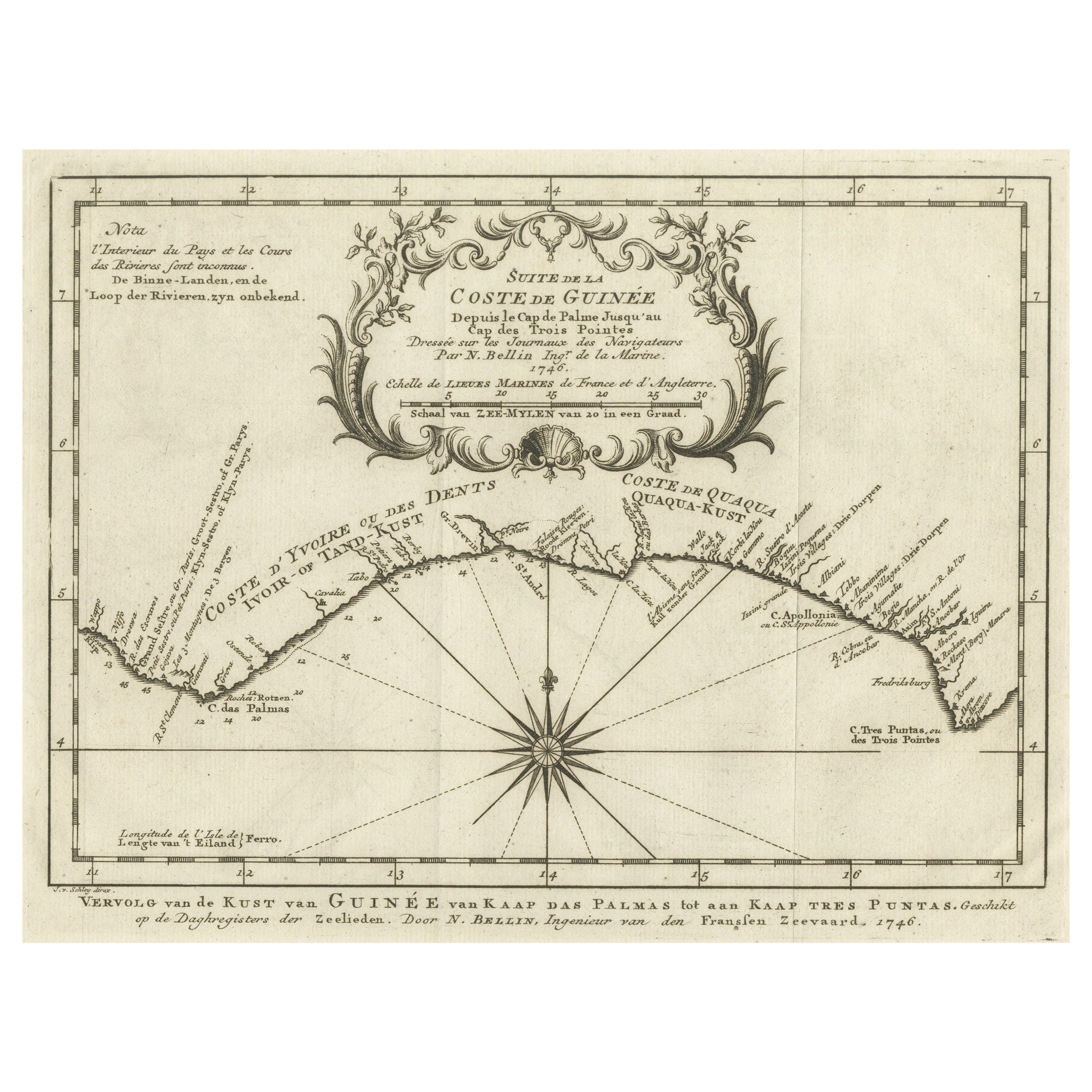 Antique Map of the Coast of Guinea from, Cape Apollonia to the Volta River