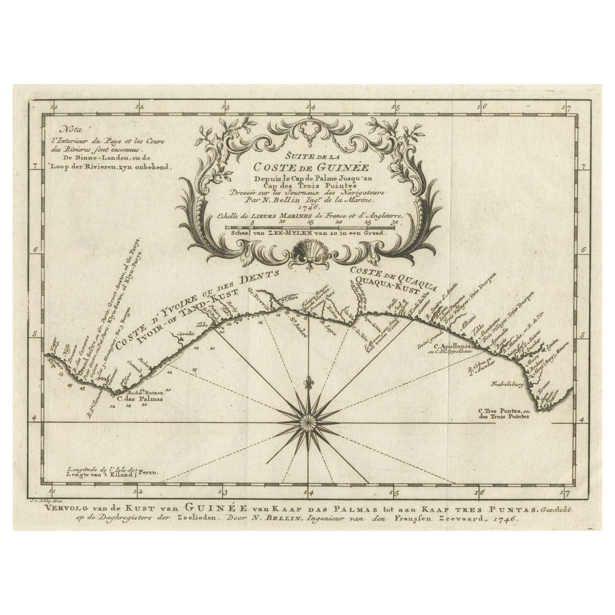 Antique Map of the Coast of Guinea from, Cape Apollonia to the Volta River