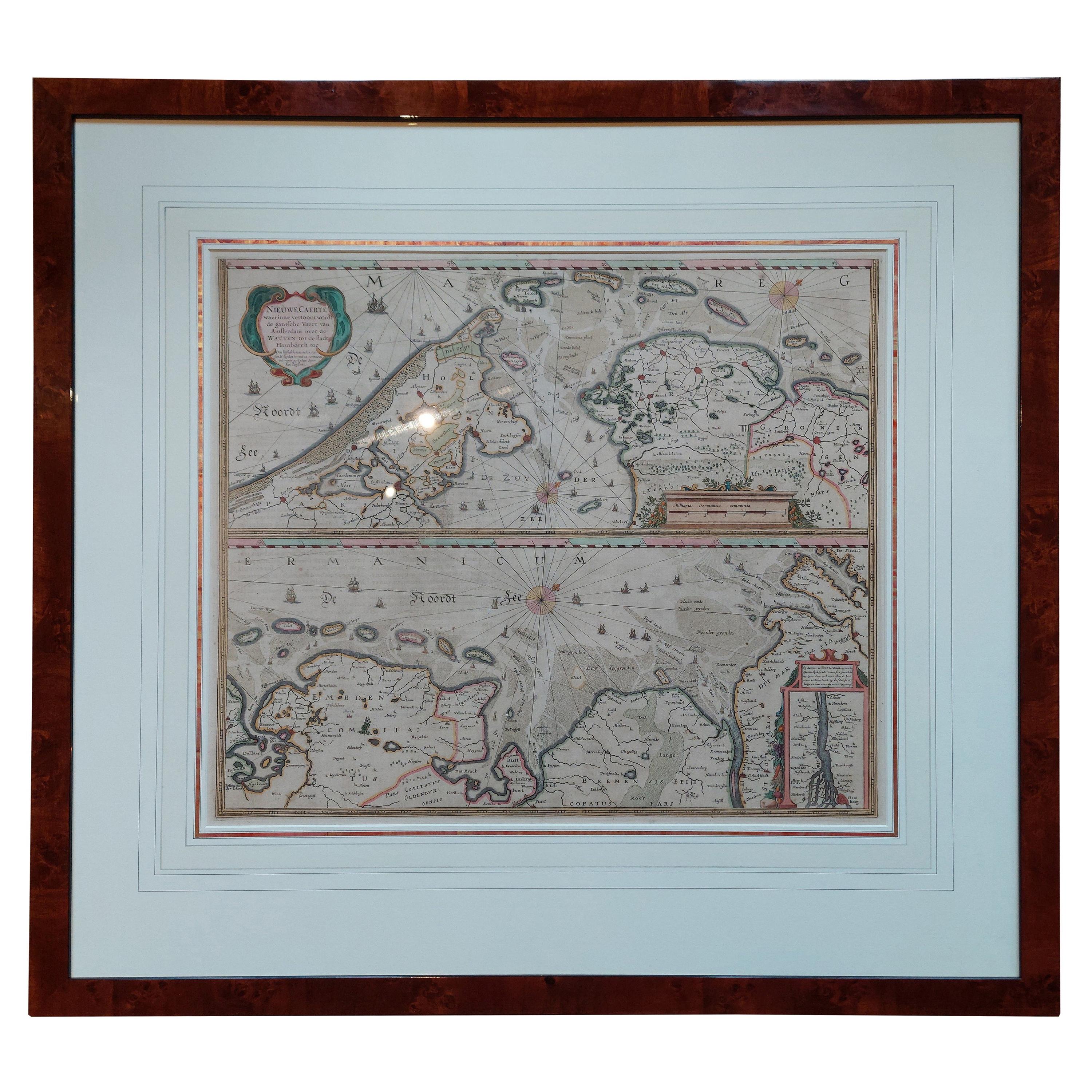 Antique Map of the Coast of Holland and Germany by Janssonius 'c.1650' For Sale